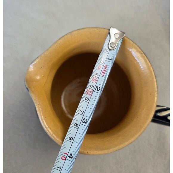 Vintage French Dark Blue Pottery Milk Pitcher Floral Vase Blue White - Picture 9 of 11